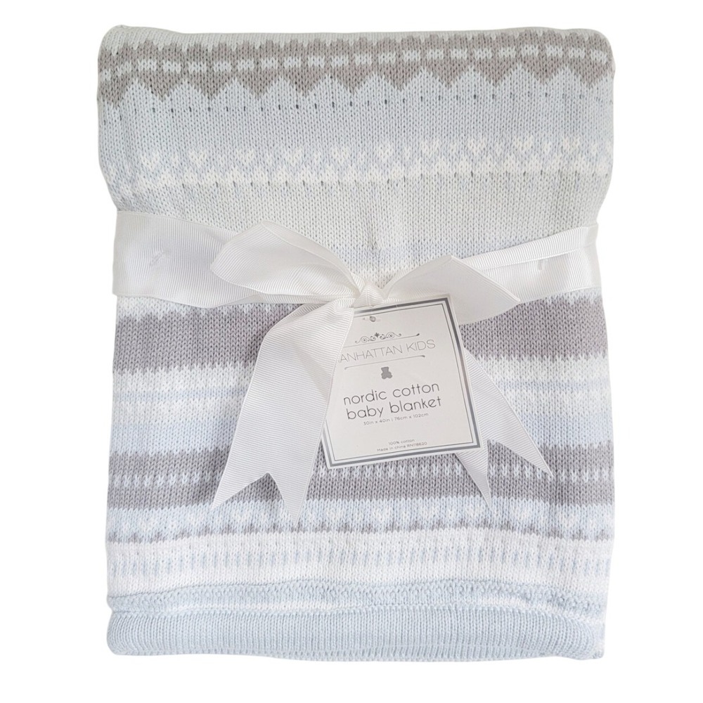 Manhattan Kids White Gray Nordic Baby‎ Blanket Lovey Soft 30"x40" NEW